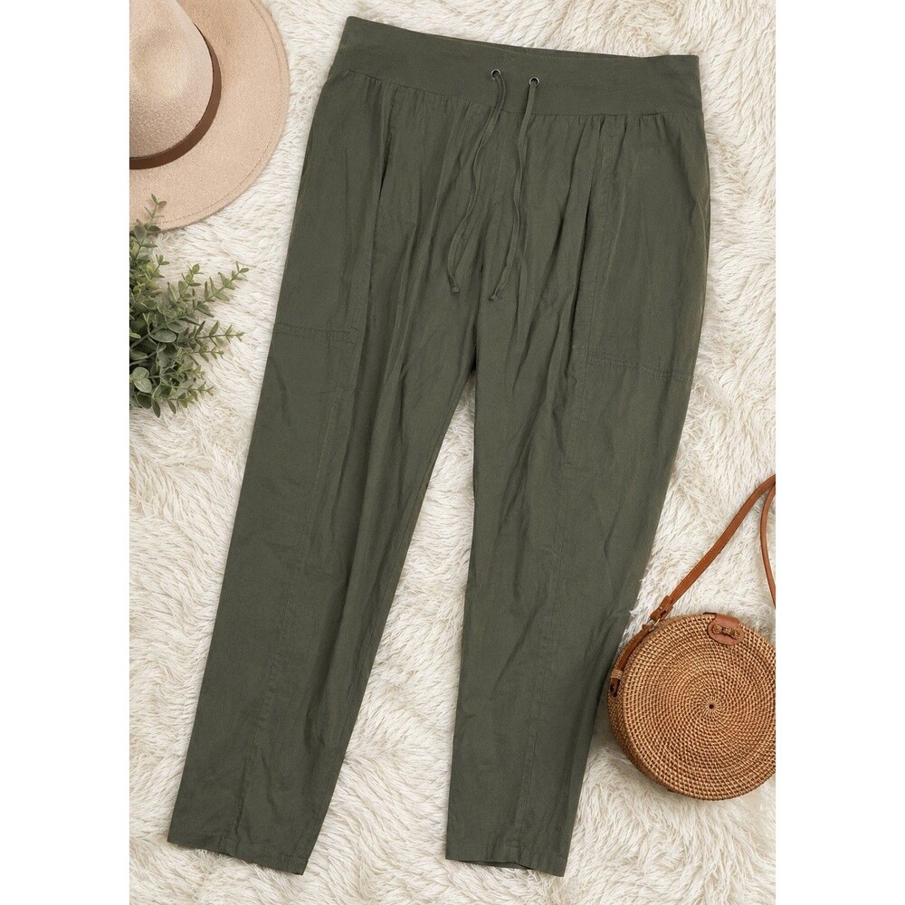 Eileen Fisher Elastic Waist Pants CApris Cropped Size Large green Stretch